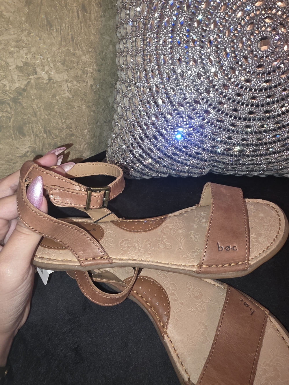 boc Brown Leather Ankle-Strap Flat Sandals